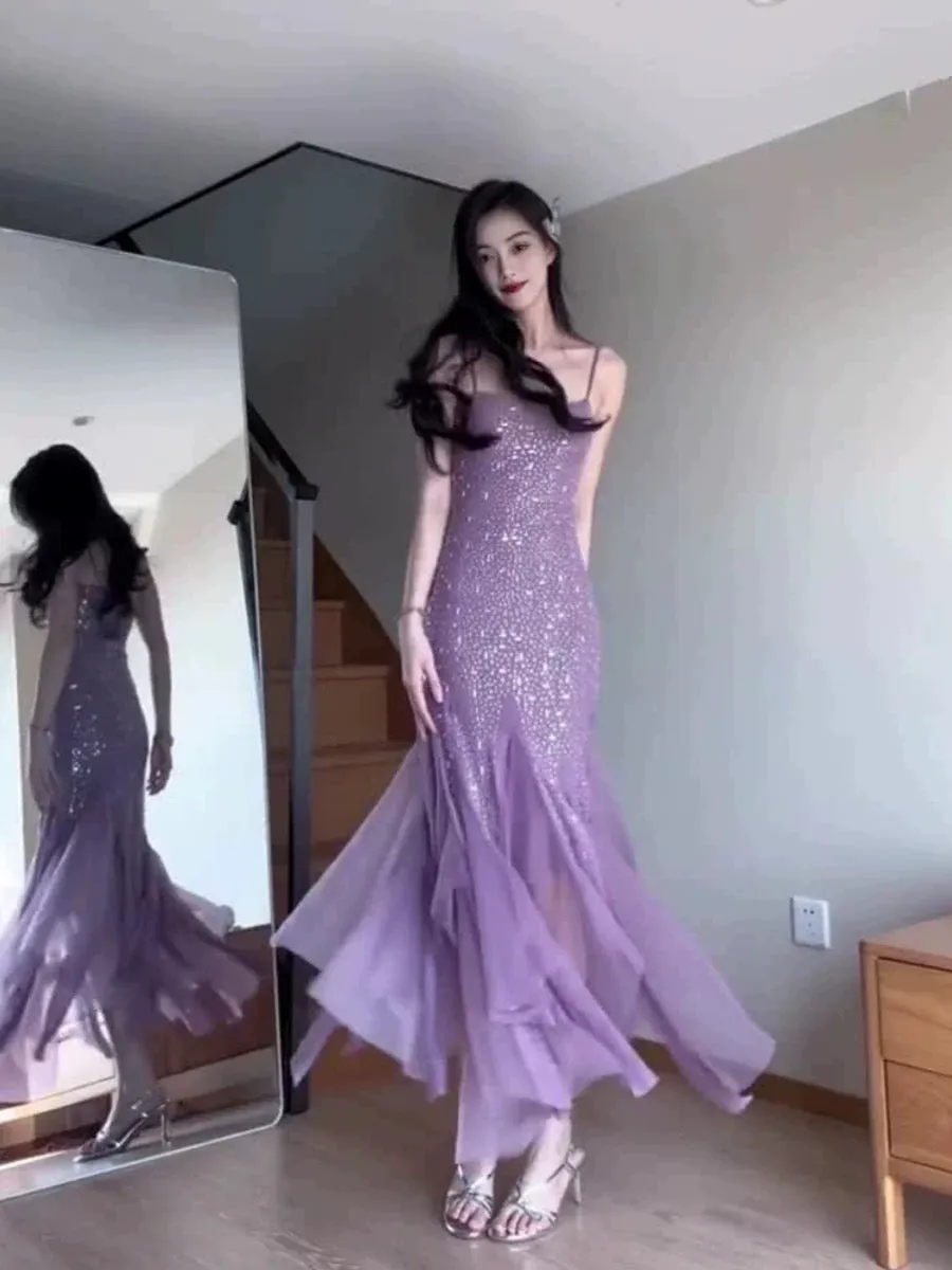 JazzHer Pretty Mermaid Spaghetti Straps Chiffon Evening Dress Prom Dresses With Beads (PRE-ORDER)