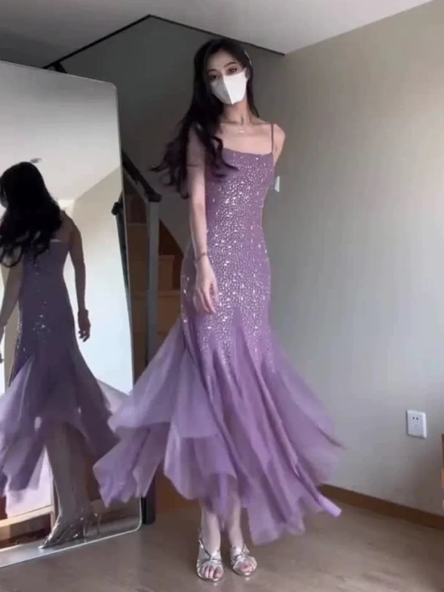 JazzHer Pretty Mermaid Spaghetti Straps Chiffon Evening Dress Prom Dresses With Beads (PRE-ORDER)