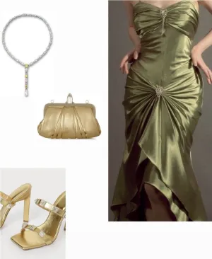 JazzHer Pretty Mermaid Spaghetti Straps Green Satin Ruffles Evening Dress Prom Dresses (PRE-ORDER)