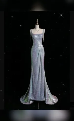 JazzHer Pretty Sheath Square Neckline Sequins Long Ruffles Evening Dress Prom Dresses (PRE-ORDER)