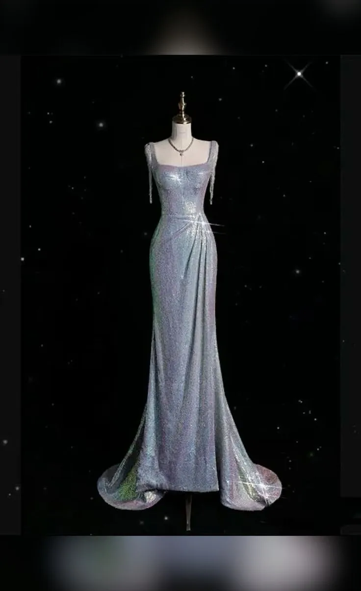 JazzHer Pretty Sheath Square Neckline Sequins Long Ruffles Evening Dress Prom Dresses (PRE-ORDER)