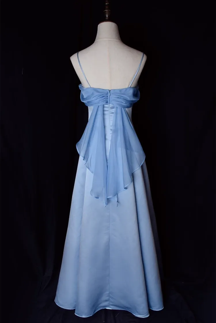 JazzHer Vintage A Line Spaghetti Straps Blue Long Prom Dresses (PRE-ORDER)