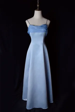JazzHer Vintage A Line Spaghetti Straps Blue Long Prom Dresses (PRE-ORDER)