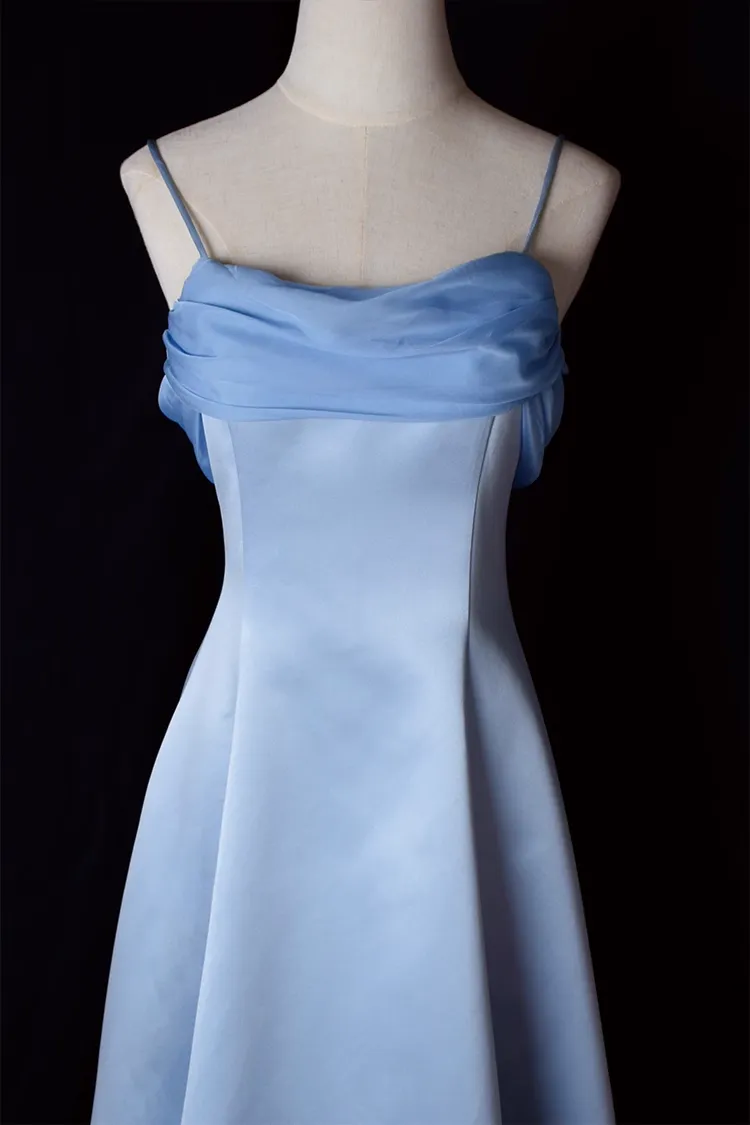 JazzHer Vintage A Line Spaghetti Straps Blue Long Prom Dresses (PRE-ORDER)