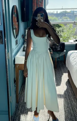 JazzHer Vintage A Line Square Neckline White Satin Evening Dress Prom Dresses Birthday Outfits BD  (PRE-ORDER)