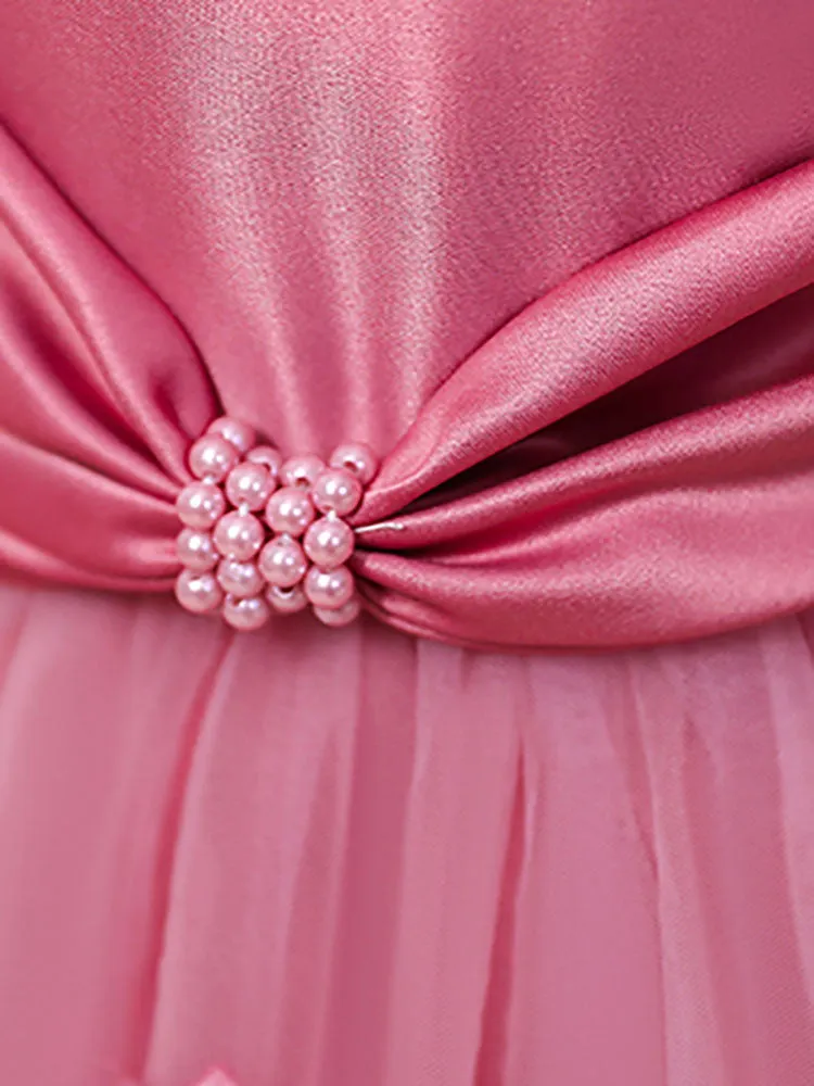 Jewel Neck Polyester Sleeveless Polyester Cotton Tulle Short A-Line Embroidered Kids Party Dresses