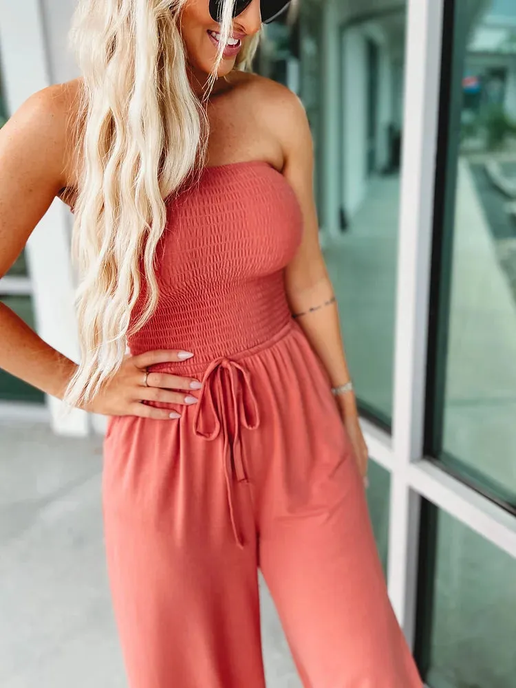 Johana® | Orange off-the-shoulder jumpsuit