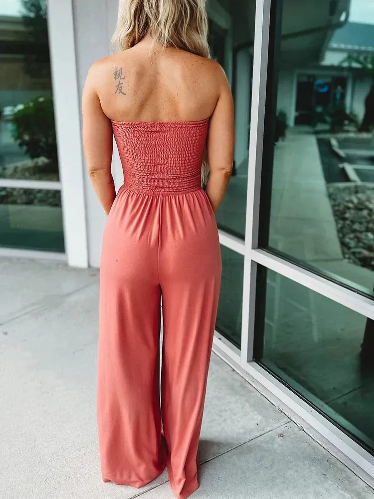 Johana® | Orange off-the-shoulder jumpsuit
