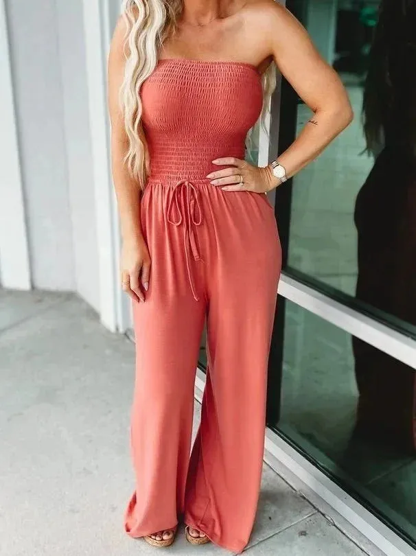 Johana® | Orange off-the-shoulder jumpsuit