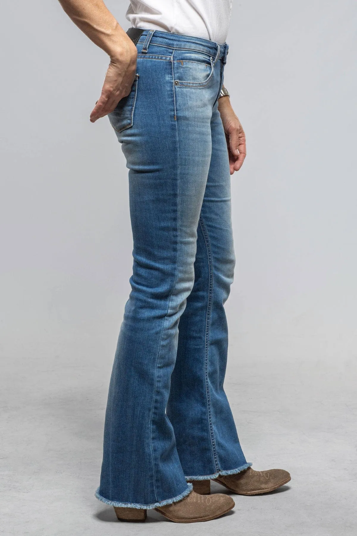 Jordan Fringe Flare Jean In Yuma Blue Wash
