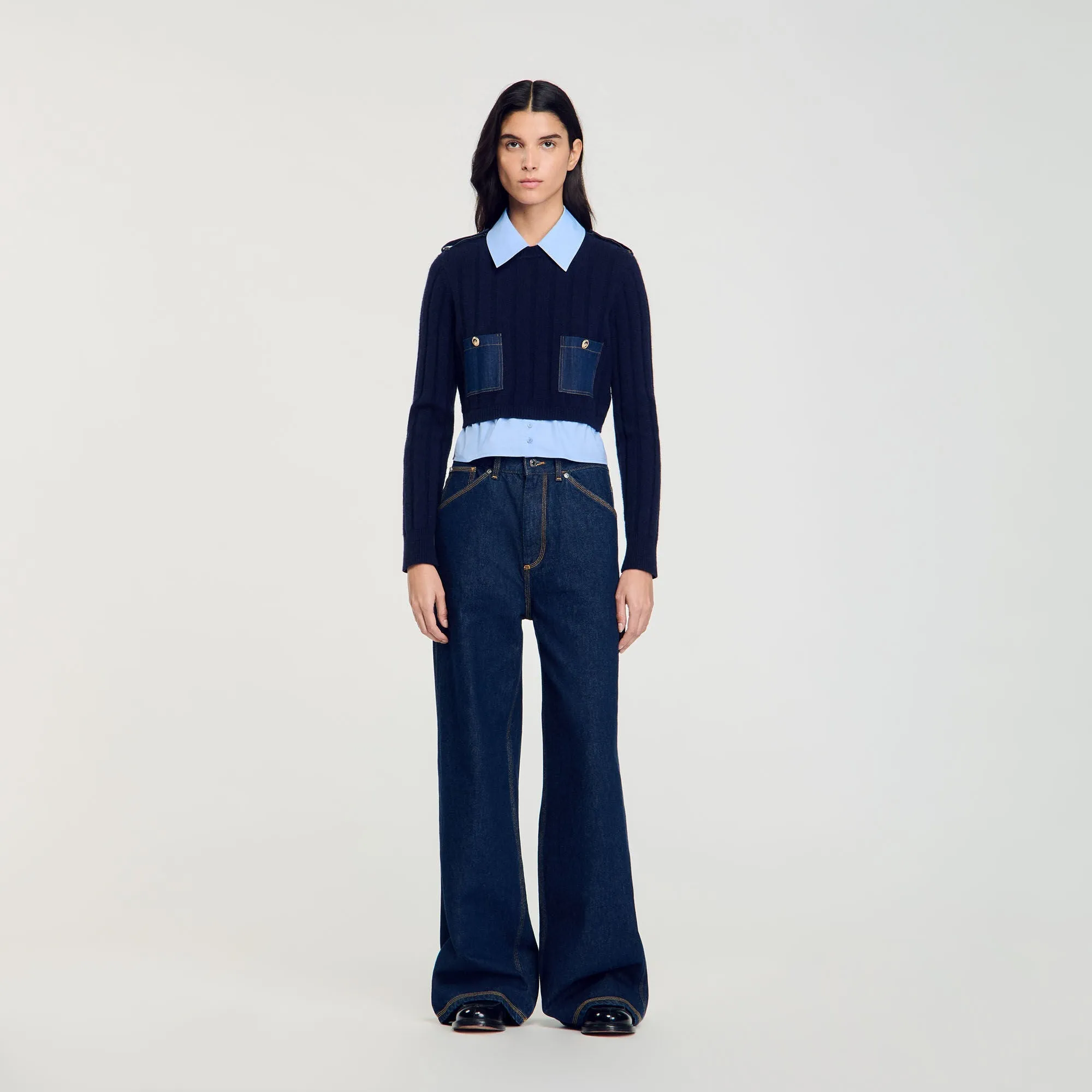 Jules Layered-Effect Jumper Navy Blue