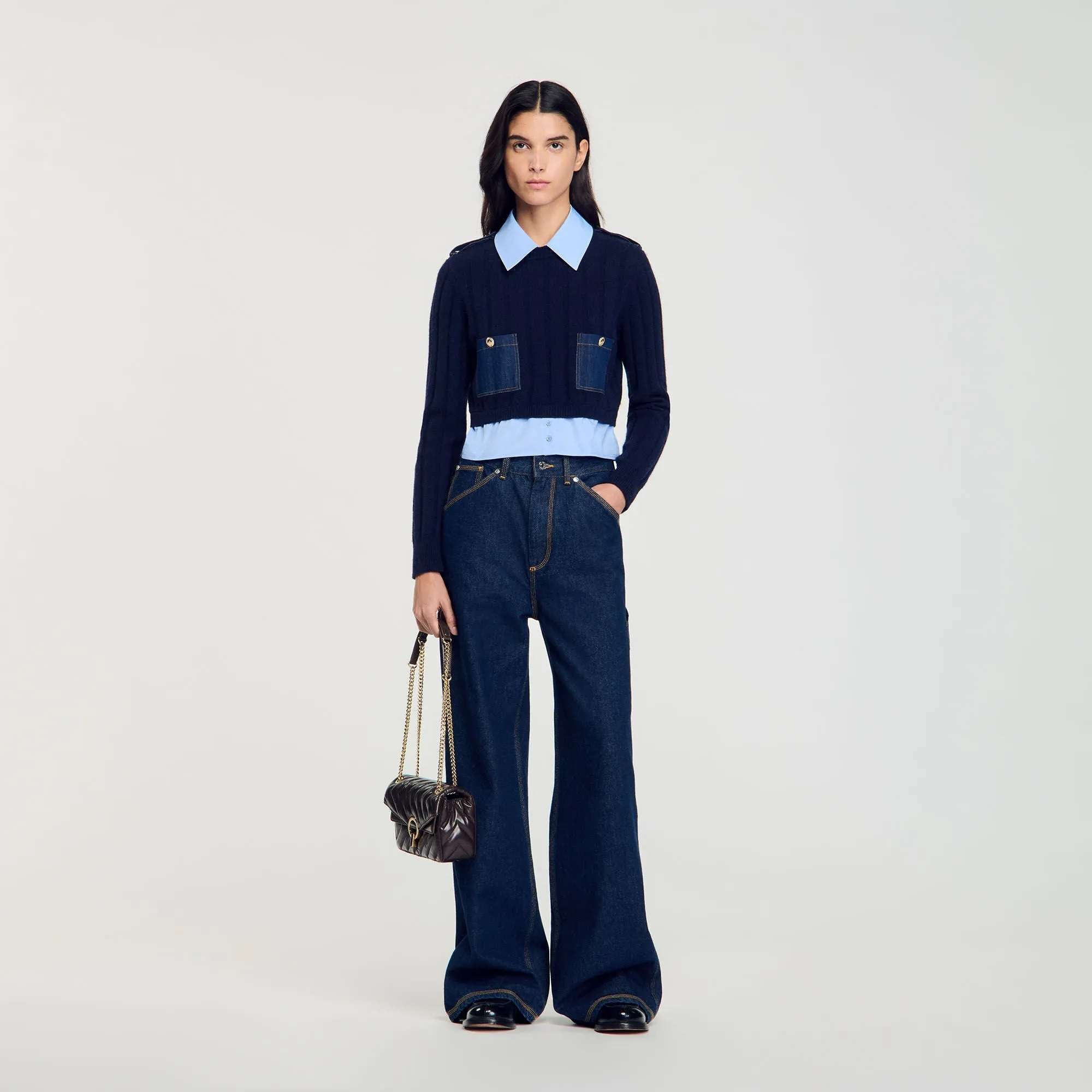 Jules Layered-Effect Jumper Navy Blue