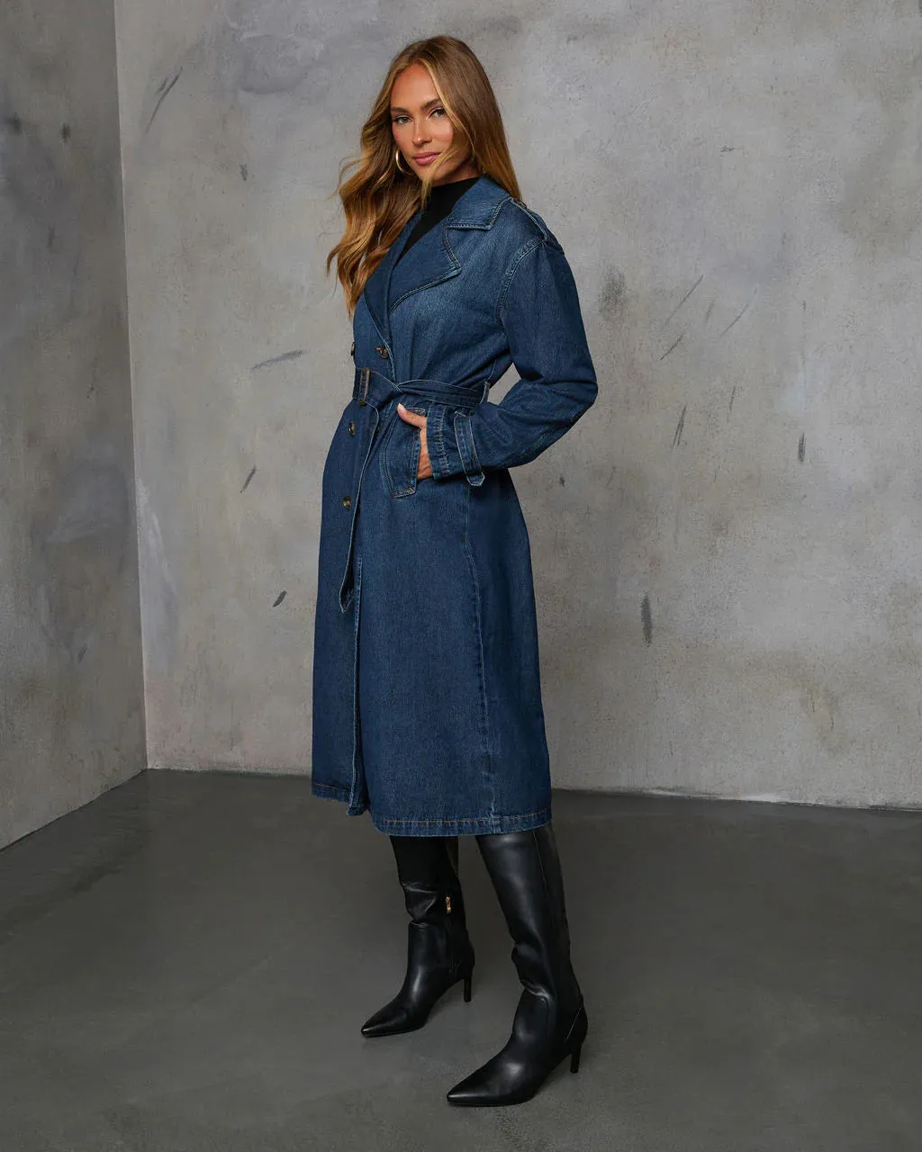 Kaline Double Breasted Denim Trench Coat