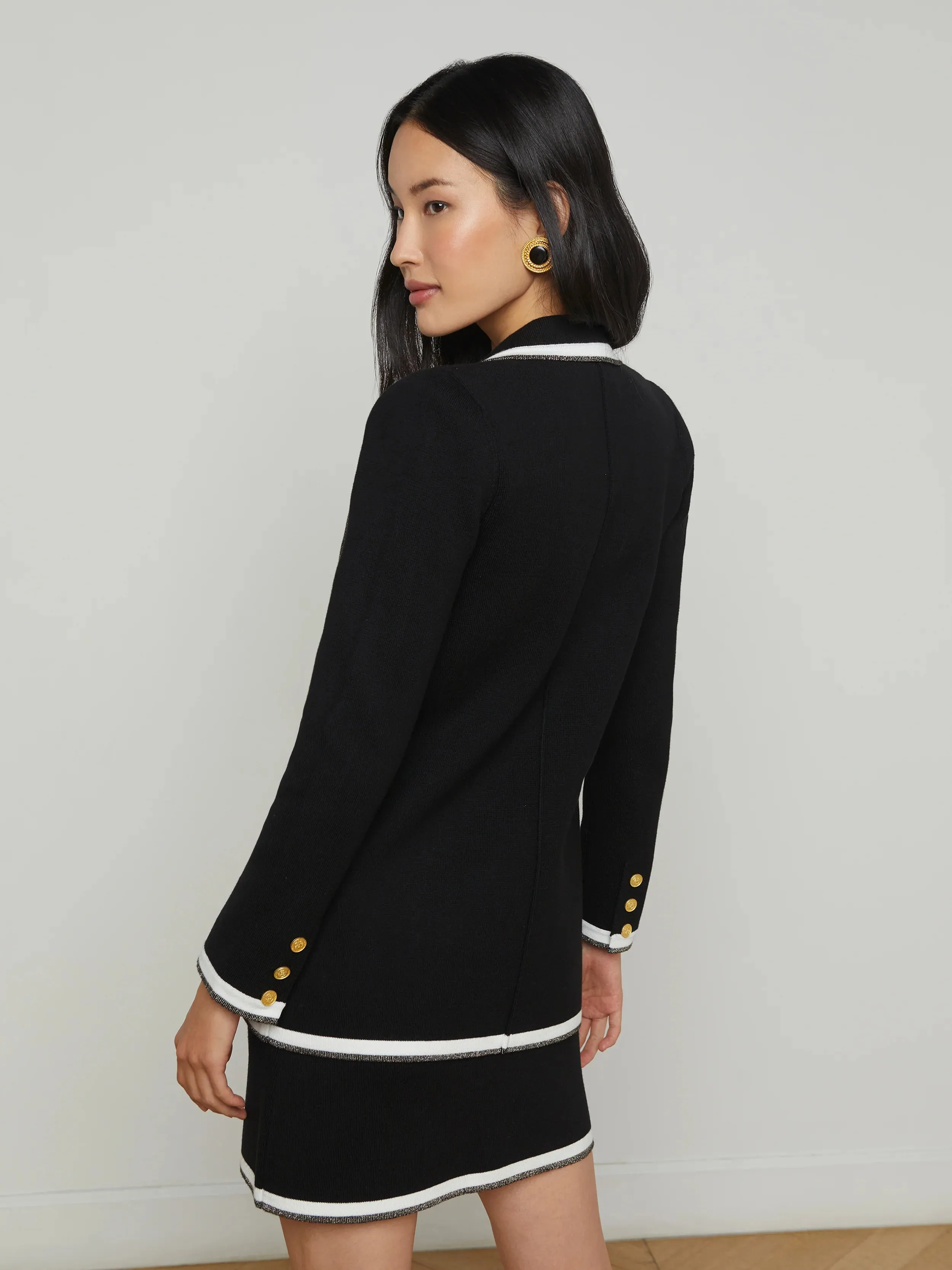 Kenji Oversized Knit Blazer - Black White Gold Lurex