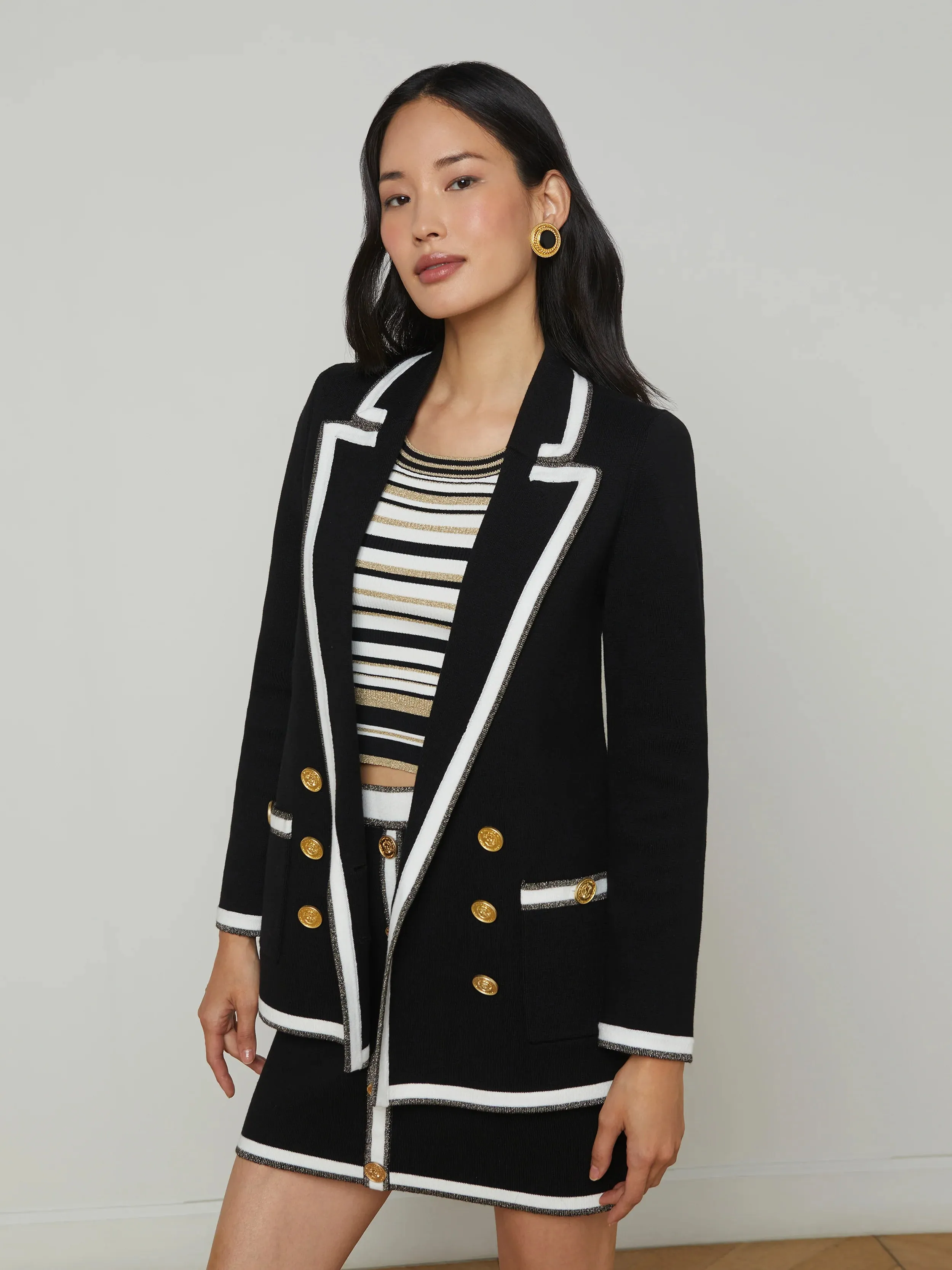 Kenji Oversized Knit Blazer - Black White Gold Lurex