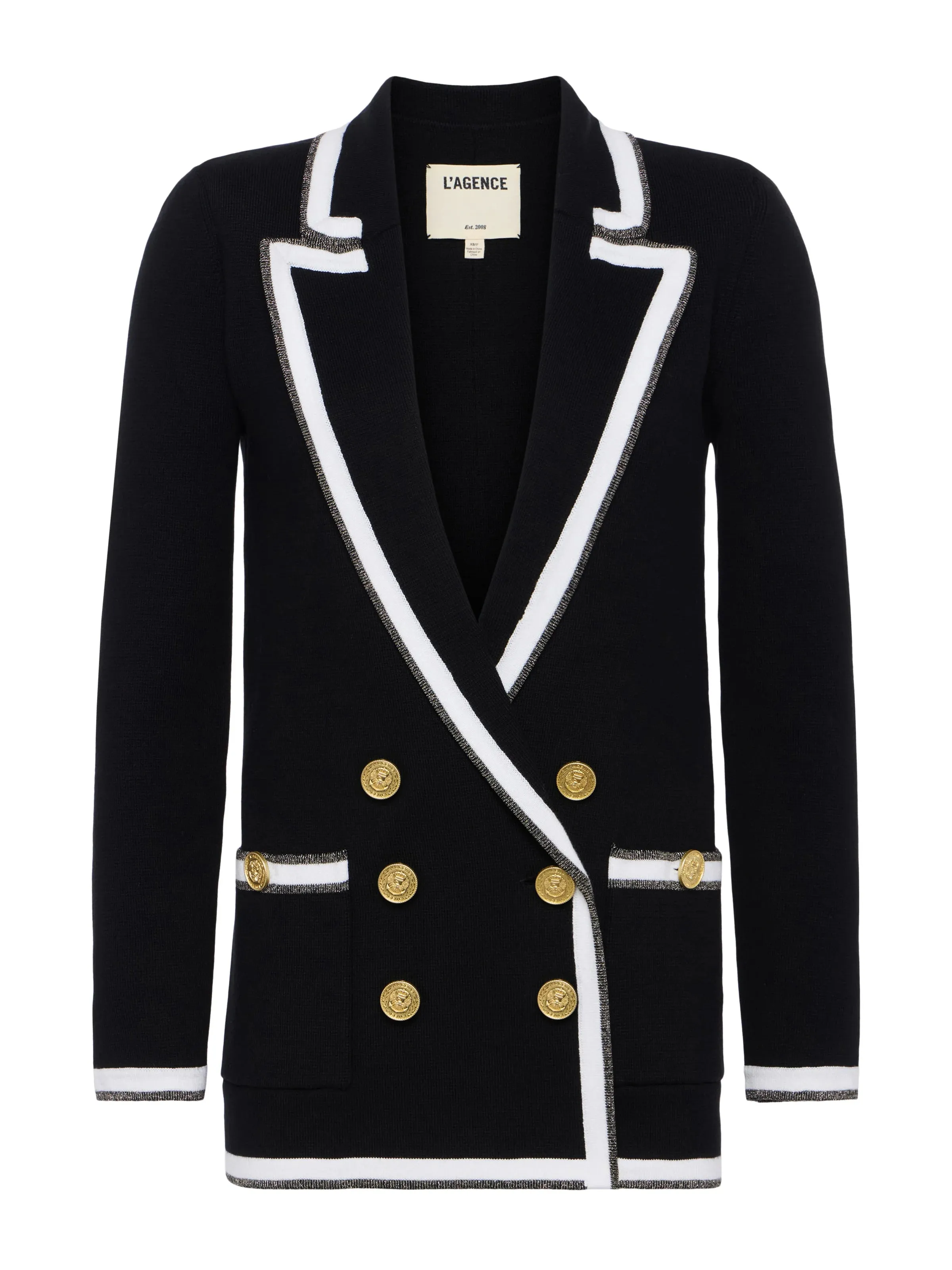 Kenji Oversized Knit Blazer - Black White Gold Lurex