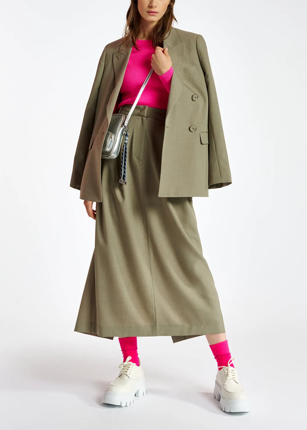 Khaki double-breasted blazer