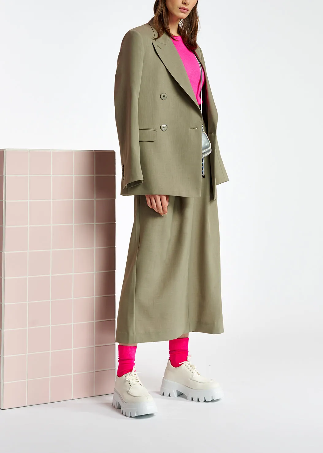 Khaki double-breasted blazer