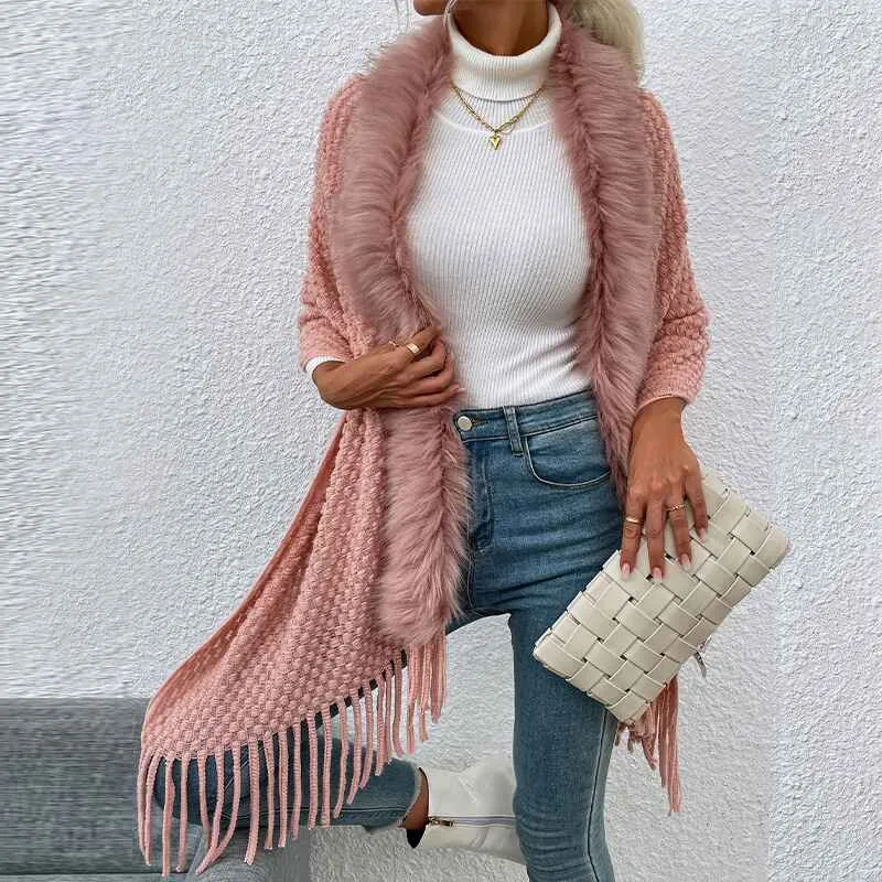 Knit Shawl Wrap for Women - Soul Young Ladies Fringe Knitted Poncho Cardigan Cape K291