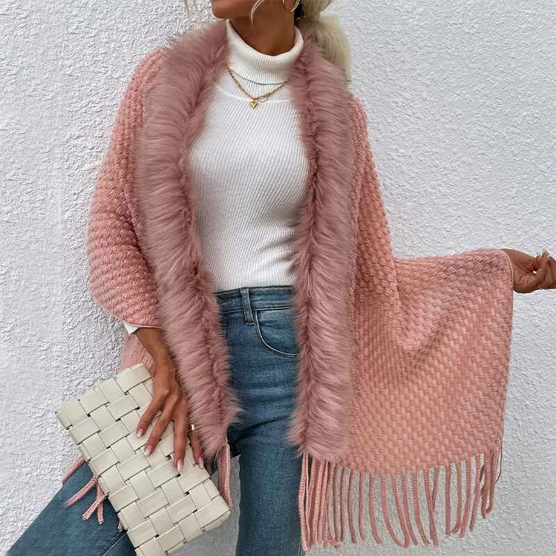 Knit Shawl Wrap for Women - Soul Young Ladies Fringe Knitted Poncho Cardigan Cape K291