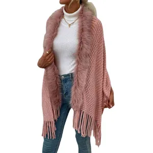 Knit Shawl Wrap for Women - Soul Young Ladies Fringe Knitted Poncho Cardigan Cape K291