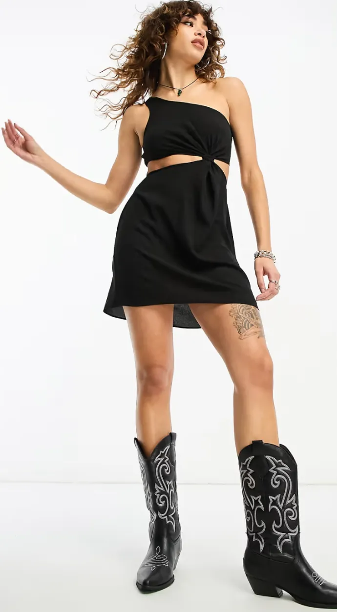 knot detail cut out mini dress in black