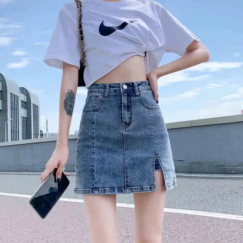 Korean High-Waisted Denim Mini Skirt for Women – Trendy & Stylish