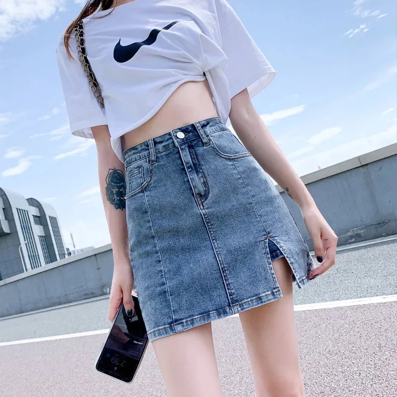 Korean High-Waisted Denim Mini Skirt for Women – Trendy & Stylish