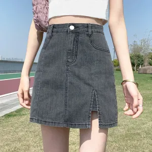 Korean High-Waisted Denim Mini Skirt for Women – Trendy & Stylish
