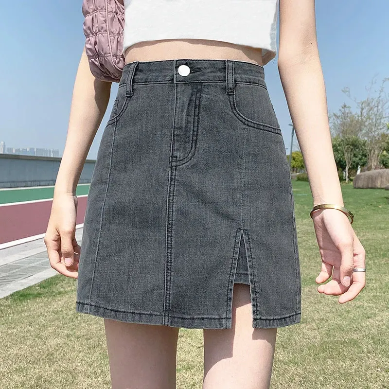 Korean High-Waisted Denim Mini Skirt for Women – Trendy & Stylish