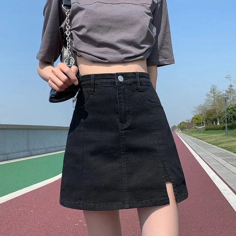 Korean High-Waisted Denim Mini Skirt for Women – Trendy & Stylish
