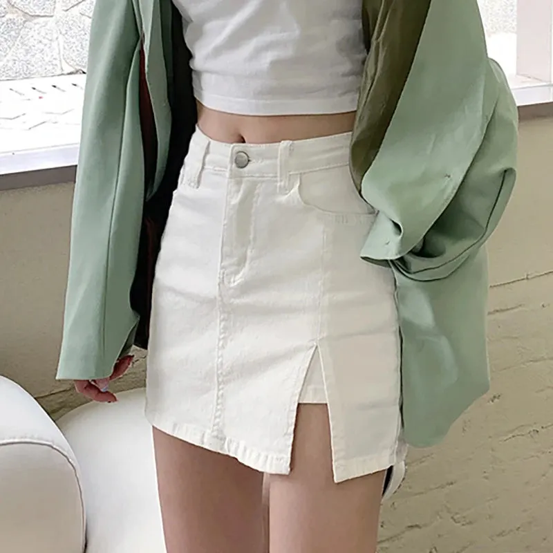 Korean High-Waisted Denim Mini Skirt for Women – Trendy & Stylish