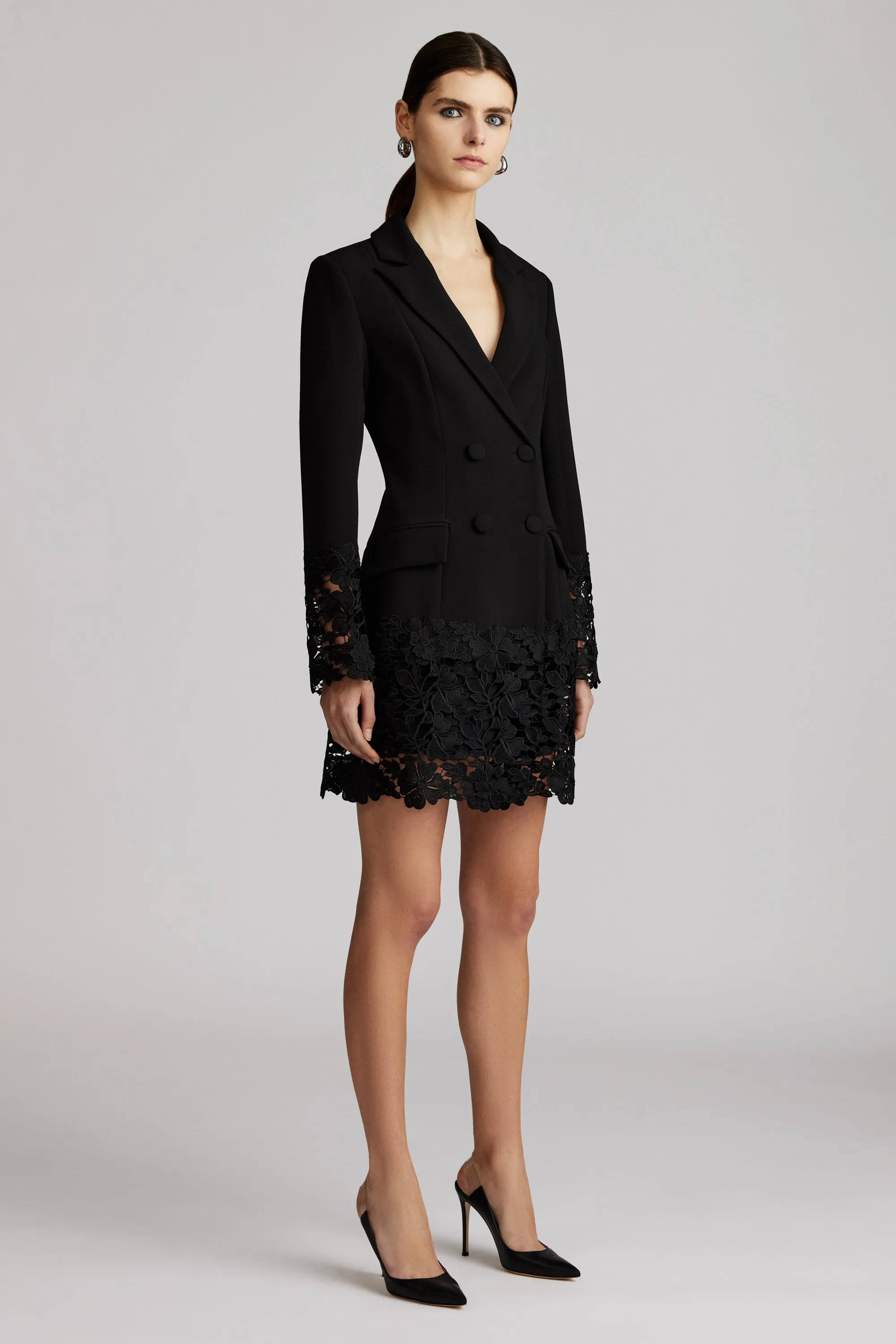 LACE EMBROIDERED BLAZER MINI DRESS