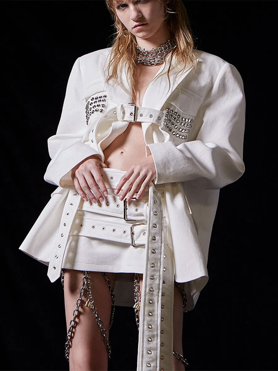 Lace-Up Blazer   High-Waisted Skirt Suit