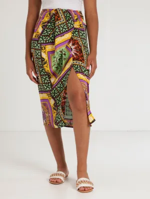 Ladies Scarf Print Satin Wrap Skirt