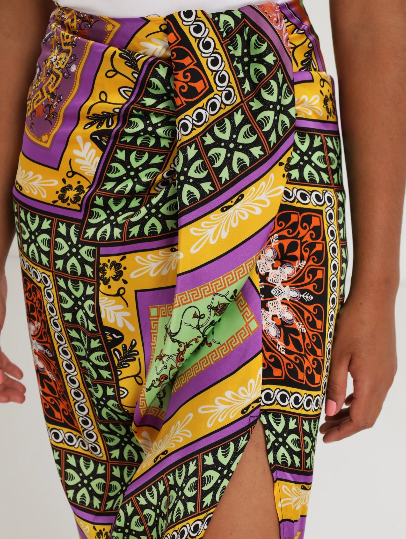 Ladies Scarf Print Satin Wrap Skirt