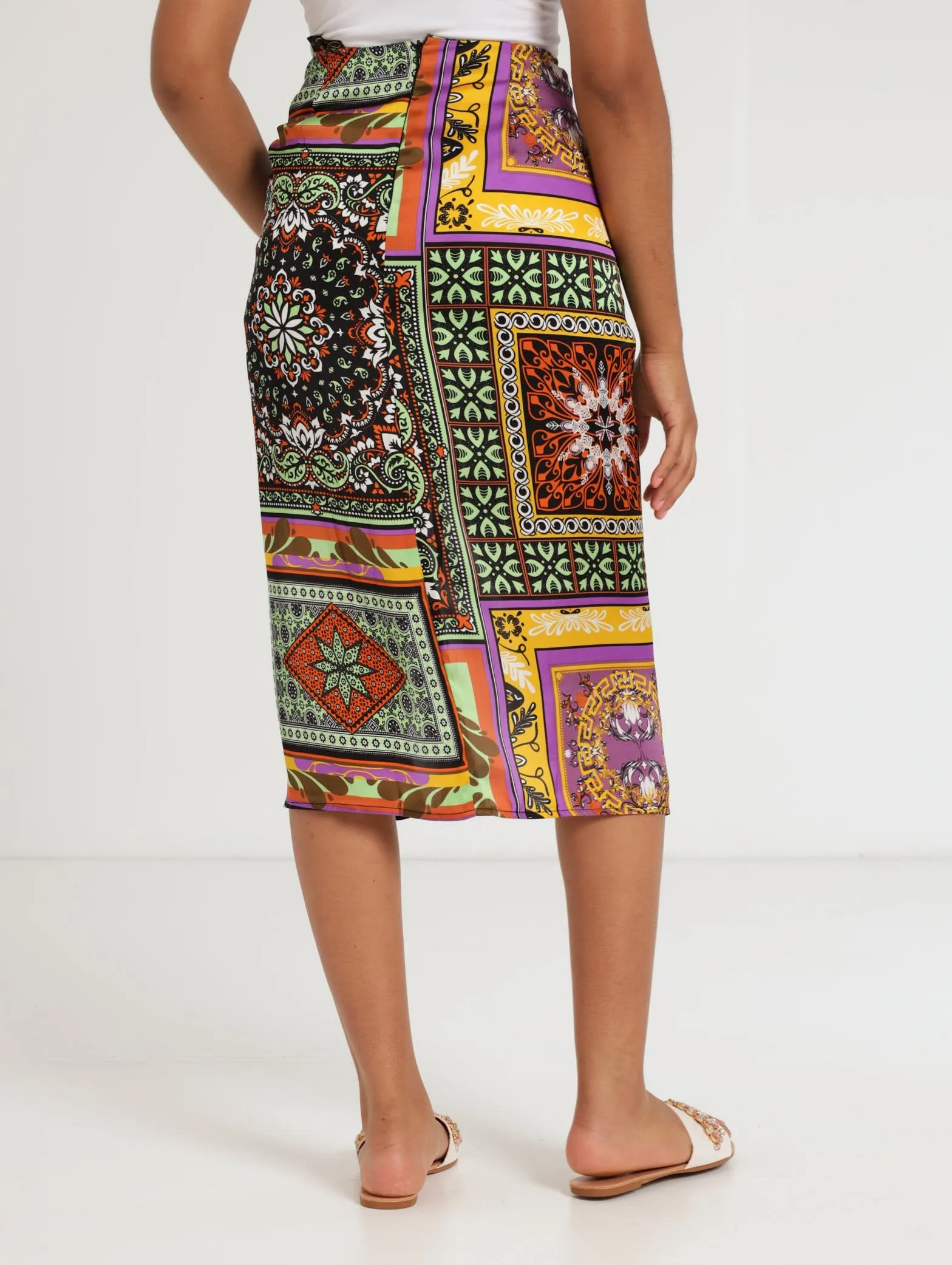 Ladies Scarf Print Satin Wrap Skirt