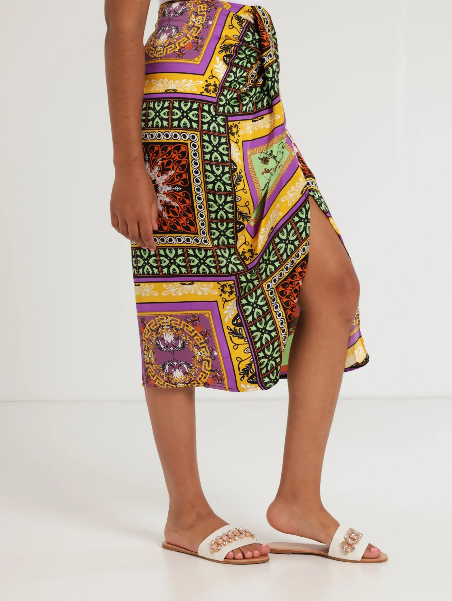 Ladies Scarf Print Satin Wrap Skirt