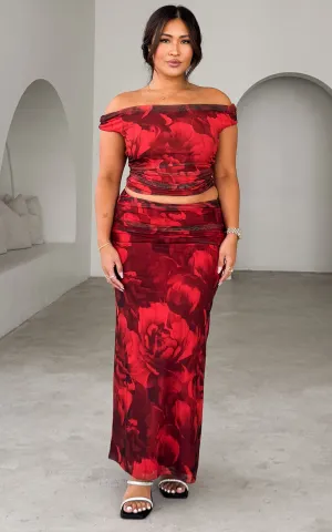 Lavon Mesh Maxi Skirt - Red Floral