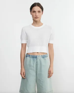Linen Open Knit Cropped Short Sleeve - White