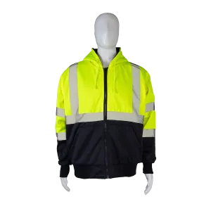 LNRVDWZHSW-C3 20 Oz. Double Weight Lime/Navy Reversible ANSI Class 3 Zip-Up Hooded Sweatshirt