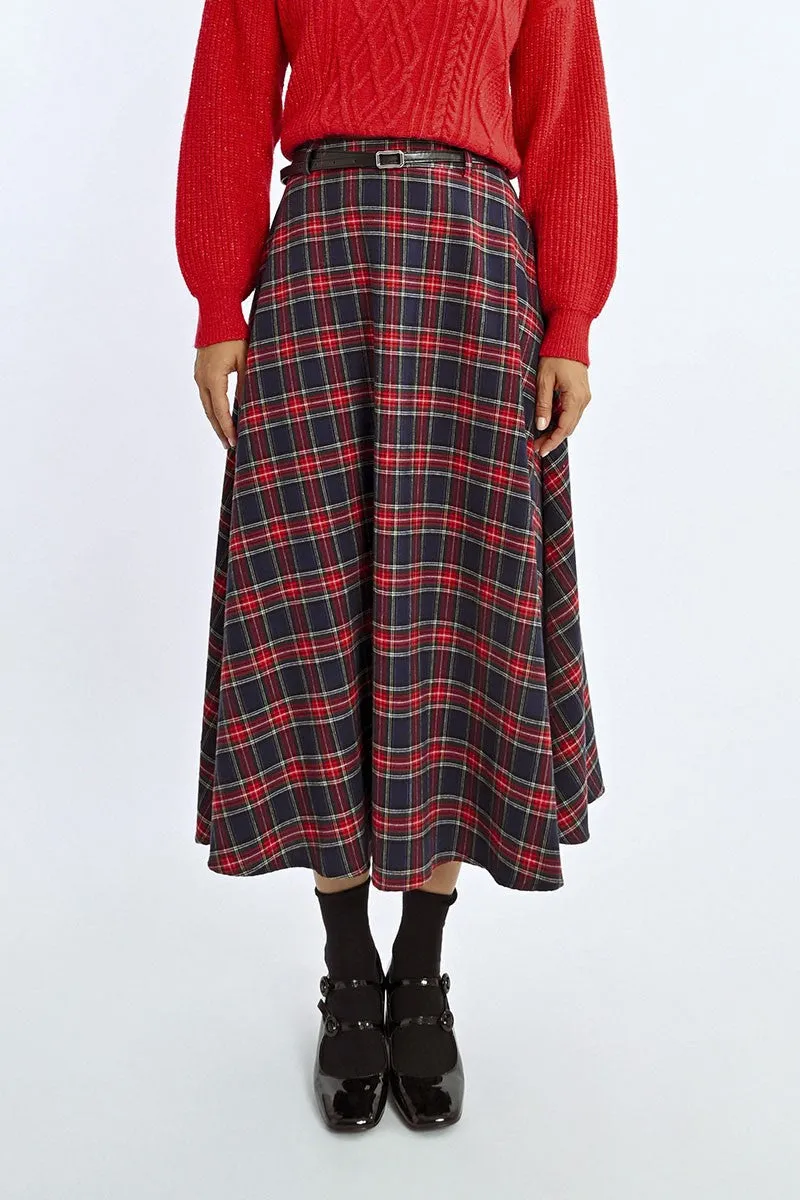 LONG CHECKED SKIRT