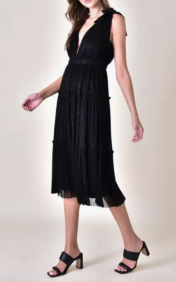Lurex Stripe Tiered Midi Dress
