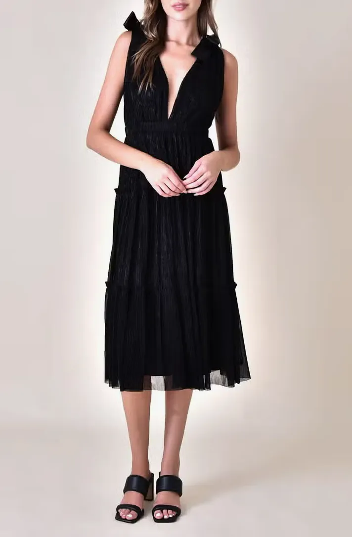 Lurex Stripe Tiered Midi Dress
