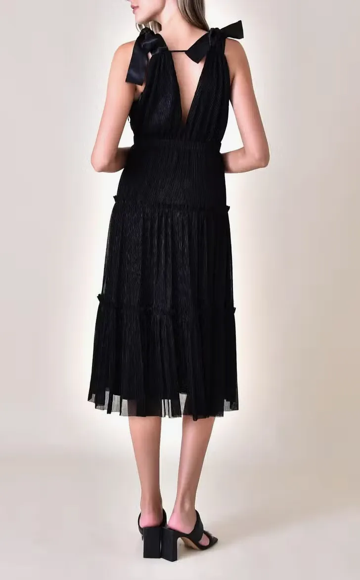 Lurex Stripe Tiered Midi Dress
