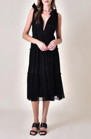 Lurex Stripe Tiered Midi Dress