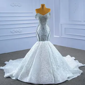 Luxury Beaded Lace Mermaid Wedding Dress with Off the Shoulder