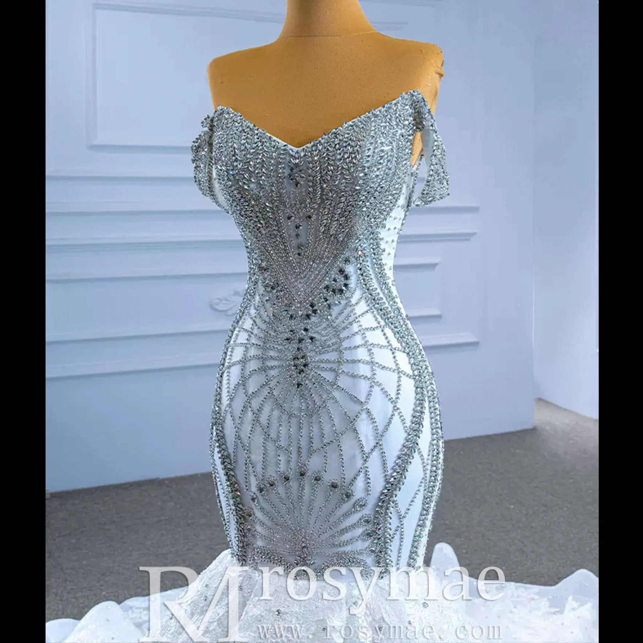 Luxury Beaded Lace Mermaid Wedding Dress with Off the Shoulder