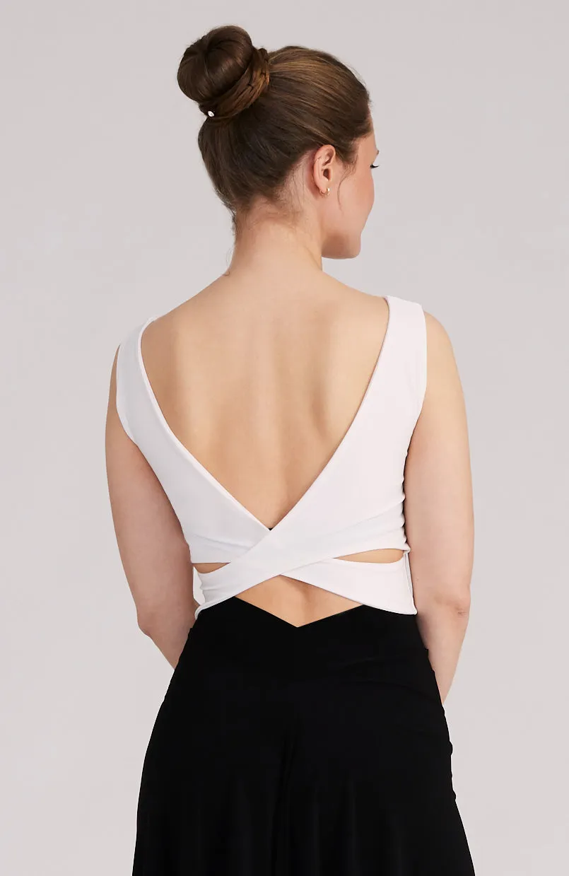 MARINA Cream White Cross Back Top