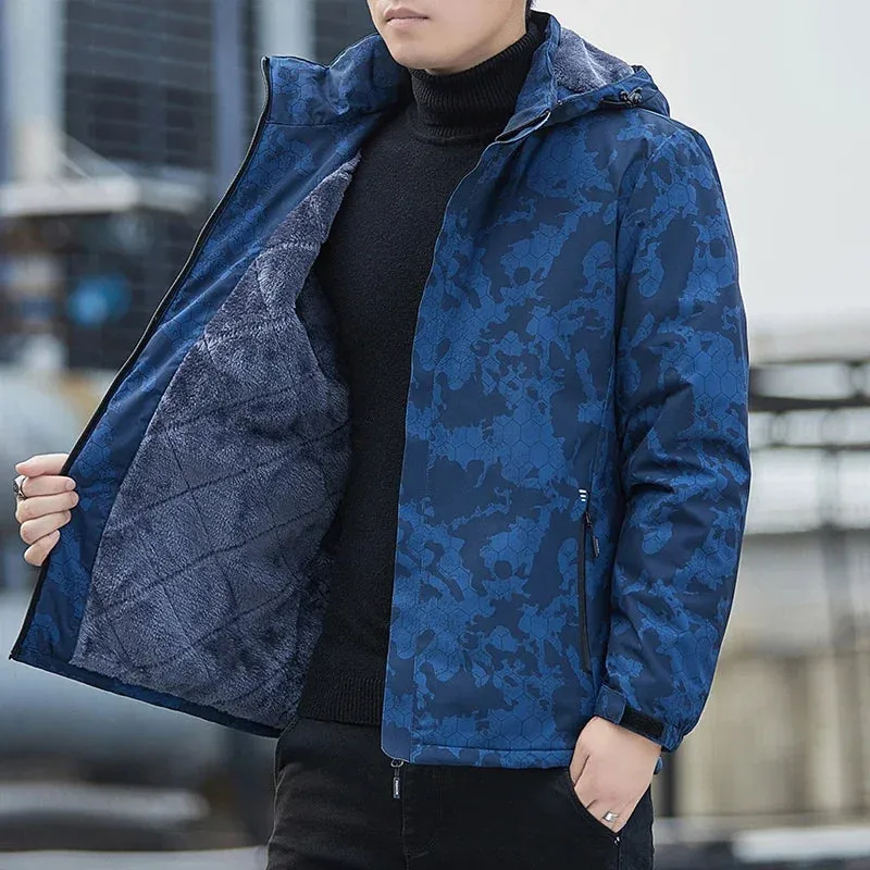 Mens Windbreaker Jackets Fleece Military Hooded Outwear Jacket Waterproof Thick Warm Jacket Men Casual Coats Male Clothing